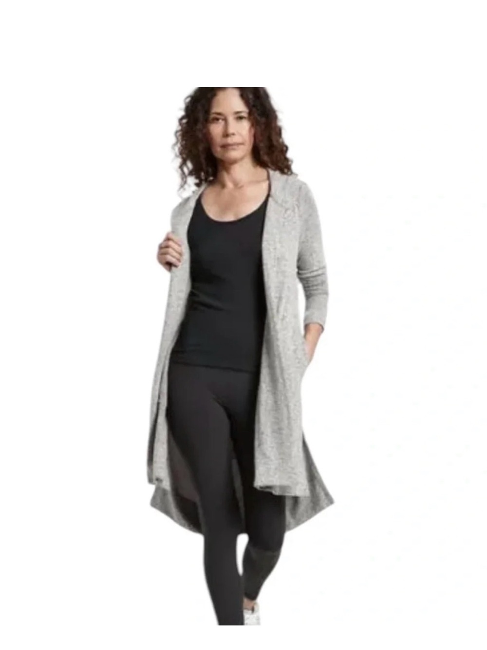 Athleta Harmony Wrap Light Gray Longline Open-Front Cardigan